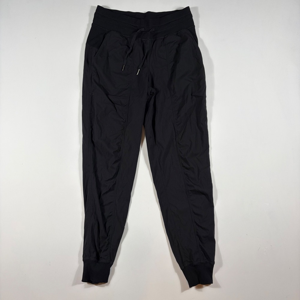 Lululemon Beyond the Studio Jogger Women 6 Pinstripe Textured Black LW5ENMS
